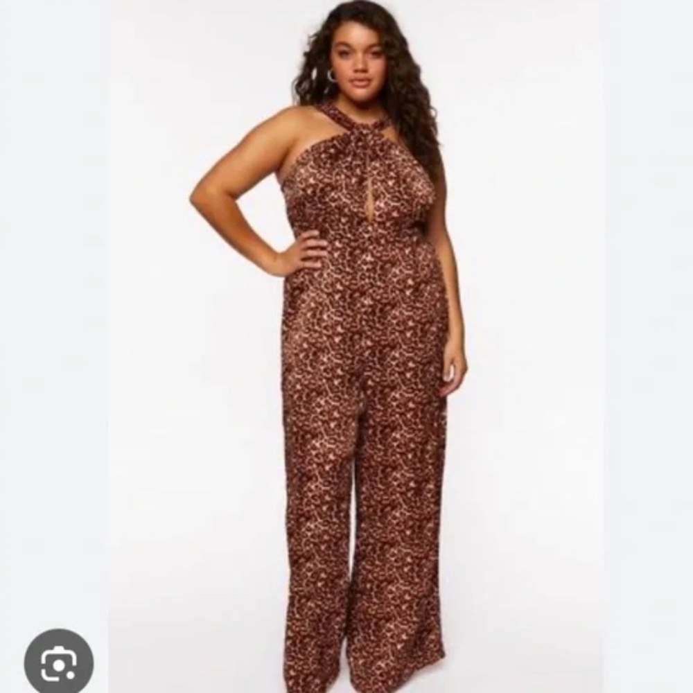 Forever 21+ Animal Print Satin Wide Leg Jumpsuit NWT Size 1X